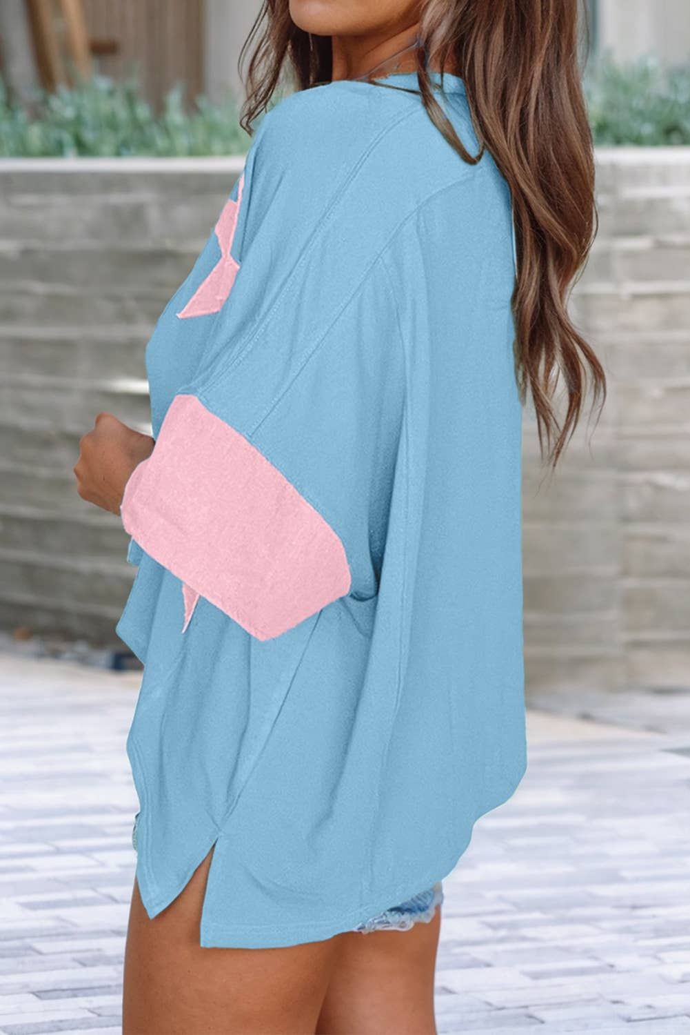 LDC Frayed Star Denim Patchwork Oversize T Shirt
